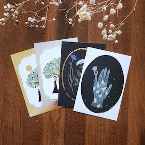 Nishi Shuku Ansichtkaarten, Cozyca Geïllustreerde Goudfolie Emboss Postkaart, Boho, Gedroogde Bloemen Wenskaart