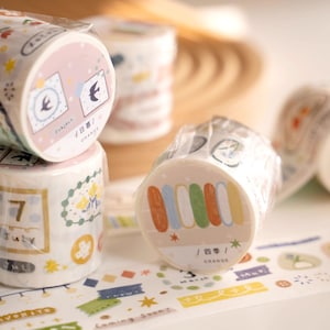 Four Seasons and Sunset washitape, oranje studio-geïllustreerd plakband, lijst en krans decoratieve stickertape voor planner en dagboek