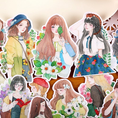 Girls Illustration Sticker Pack Flower Girl Stickers Series - Etsy