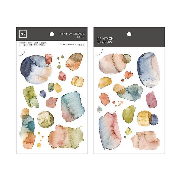 Adesivi stampabili MU Lifestyle 133, foglio di adesivi con macchie di acquerello, colori freddi, adesivi stampabili con sfondo