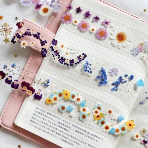 Flower Garland PET Clear Tape, Daisy and Hydrangea, Floral Themed Masking Tape, Pressed Flowers Decorative Tape for Journaling and Scrapbook