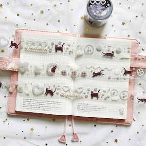 Pearl Cat PET Clear Tape, Kitty and Beads Themed Masking Tape, Lace, Brooch, Trinkets Decorative Tape for Journaling and Scrapbook