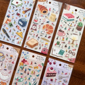 Folhas de adesivos da série Mind Wave Secret Friends, chá da tarde, papelaria, bolo, adesivos Little People para diário, planejador e álbum de recortes