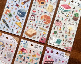 Fogli di adesivi della serie Mind Wave Secret Friends, Tea Party, Cancelleria, Torta, Adesivi Little People per Diario, Planner e Album