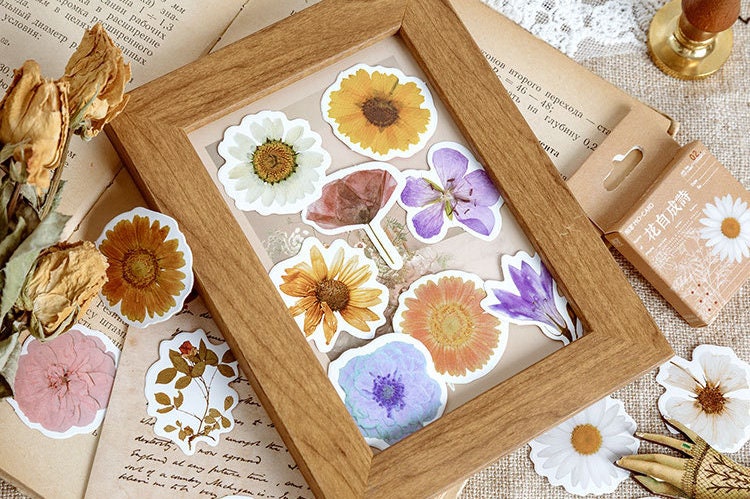  Scrapbooking Stickers(46pcs), Fecsam Pressed Flowers Stickers  Pack, Dried Floral Stickers Set, Decorative Stickers for Scrapbook,  Journaling Bullet Jounal Supplies, Planners, Water Bottles, Laptop