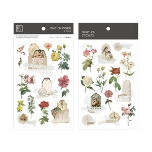 MU Lifestyle Print On Stickers 231, Vintage Flowers Rub On Sticker, Floral Collage Print On Stickers for Fabric and Paper