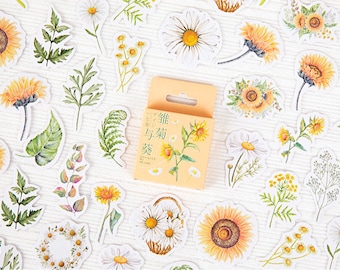 Daisies and Sunflowers Stickers Set, Flowers Stickers Pack, Floral creative journal Sticker Pack, Flower Planner Sticker Flakes