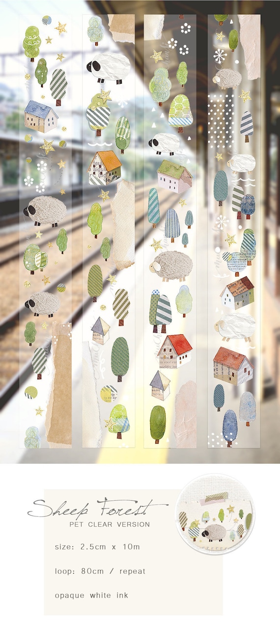 テープ・マスキングテープ forest house PET Sheep Forest Masking Tape, Tree Washi and PET Tape, Little House