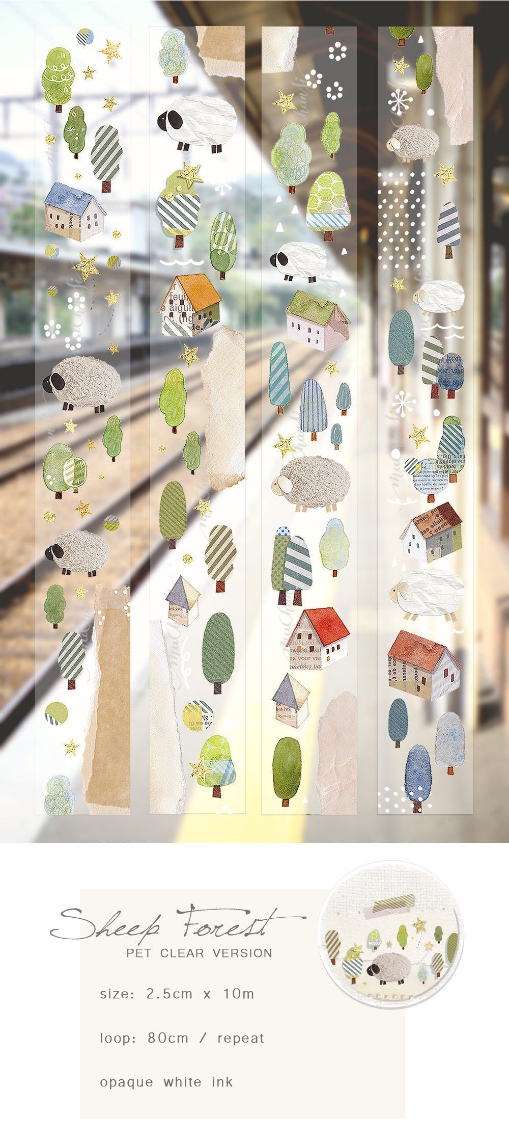 Sheep Forest Masking Tape, Tree Washi and PET Tape, Little House