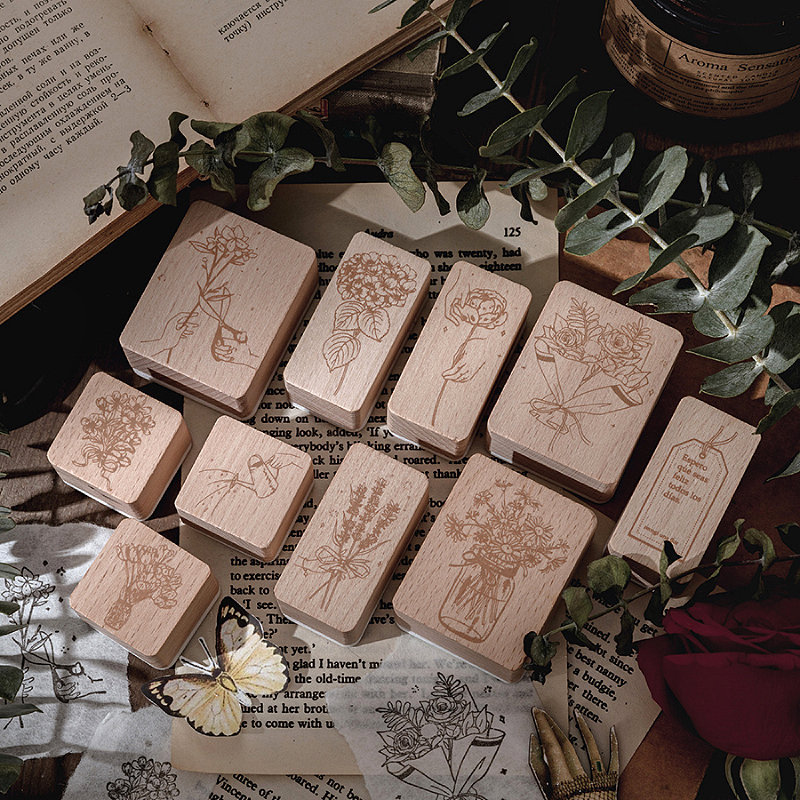 Flower Shop Series Wooden Stamps, Florist, Floral Stamp for Crafting and Journaling, Tulip, Daisy Bouquet, Lavender, Cherry Blossom