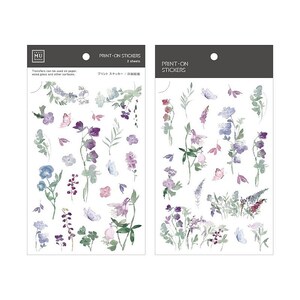 MU Lifestyle Print AufKleber 157, Blau und Lila Aquarell Blumen Rub On Sticker Sheet, Floral Print AufKleber für Stoff und Papier