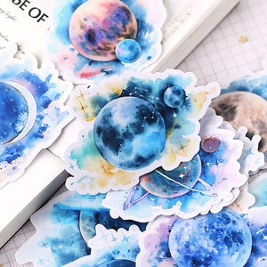 Pacote de adesivos com tema de planetas, conjunto de adesivos de espaço, galáxia, lua, adesivos de planejador de cosmos