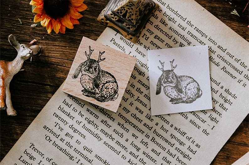Scrapbook Animal Ligneous Stamp for Journaling Crafting Rabbit Jackalope Wooden Rubber Stamp