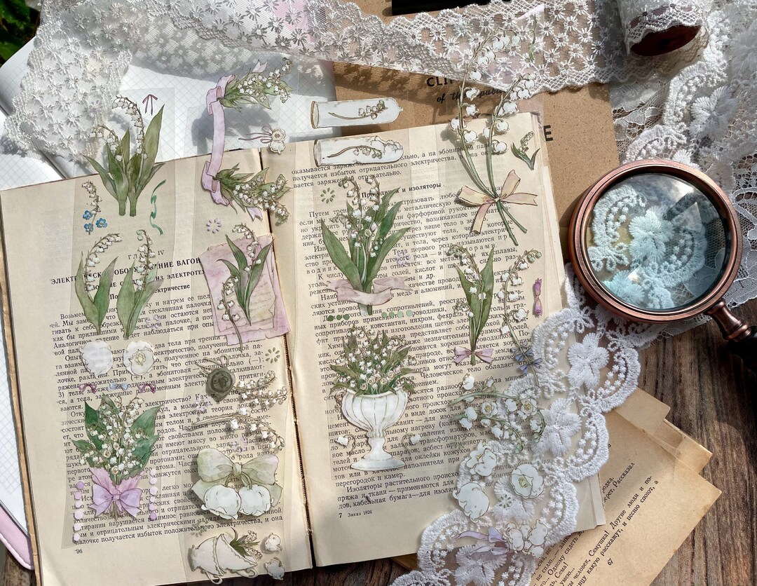 Lily of the Valley Clear and Washi Tape, Artist Illustrated Flower