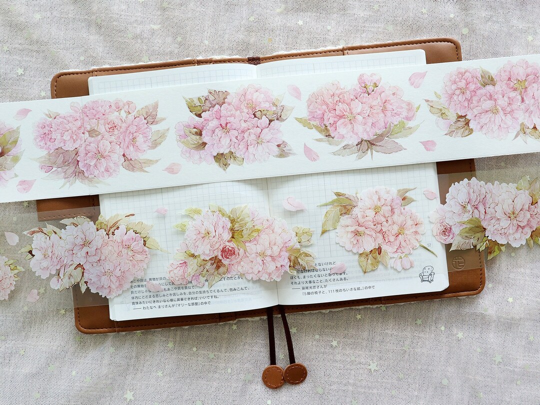 Cherry Blossom Washi and PET Tape, Extra Large Watercolor Flower ...