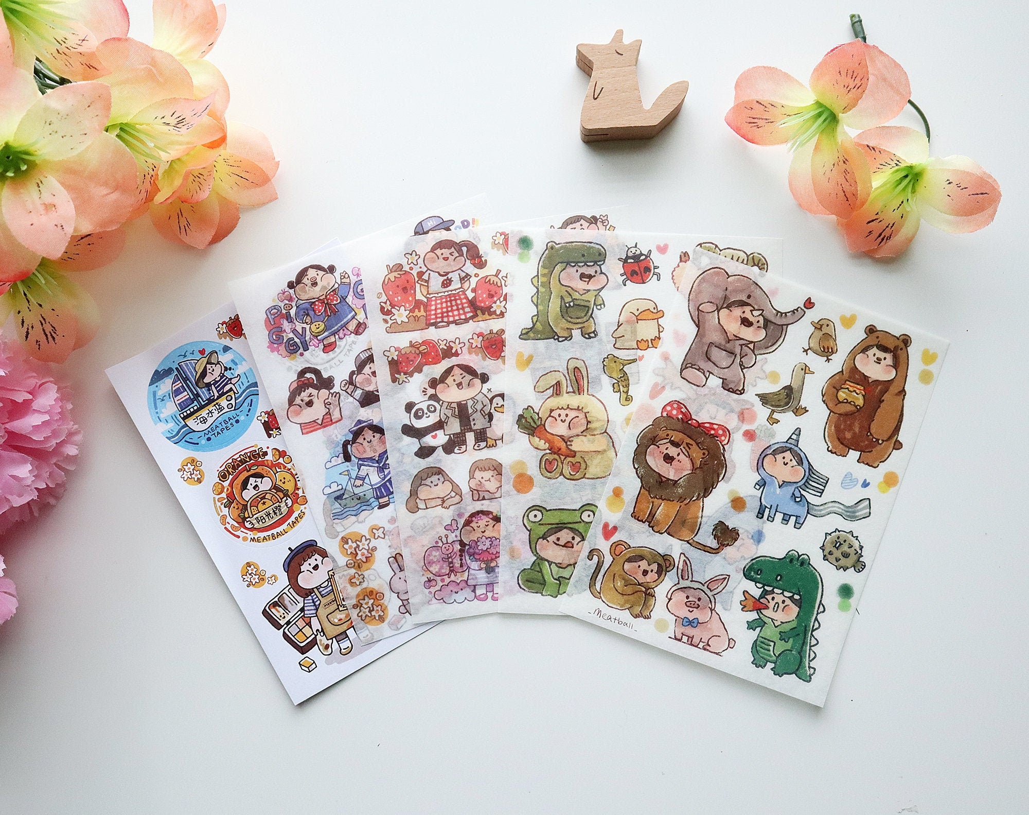 Spring Theme Cute Korean Style Flowers Fox Stamp Sticker Journal