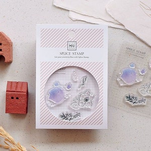 MUライフスタイル スプライススタンプ NO. 1、桜、水彩スプラッタークリアシリコンスタンプ、クリエイティブジャーナルとプランナー用装飾スタンプ