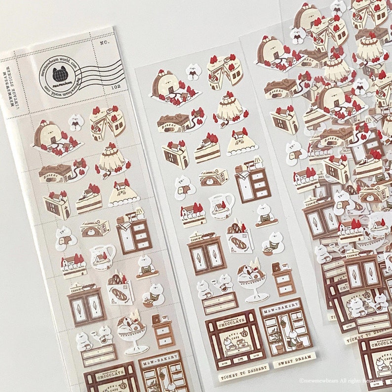 Cat Dessert Stickers Sheet Bakery Shop Mewmewbeam Kisscut Etsy