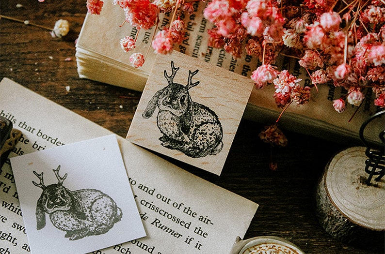 Scrapbook Animal Ligneous Stamp for Journaling Crafting Rabbit Jackalope Wooden Rubber Stamp