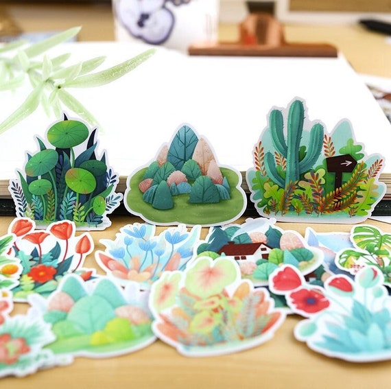 Little Forest Stickers Pack, Shrub, Succulent, Cabin in the Woods Sticker  Pack, Cactus, Mushroom Creative Journal Stickers 