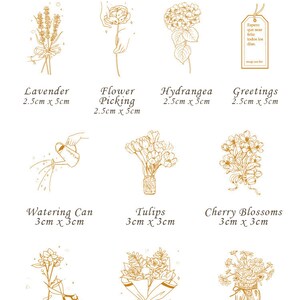 Flower Shop Series Wooden Stamps, Florist, Floral Stamp for Crafting and Journaling, Tulip, Daisy Bouquet, Lavender, Cherry Blossom image 2