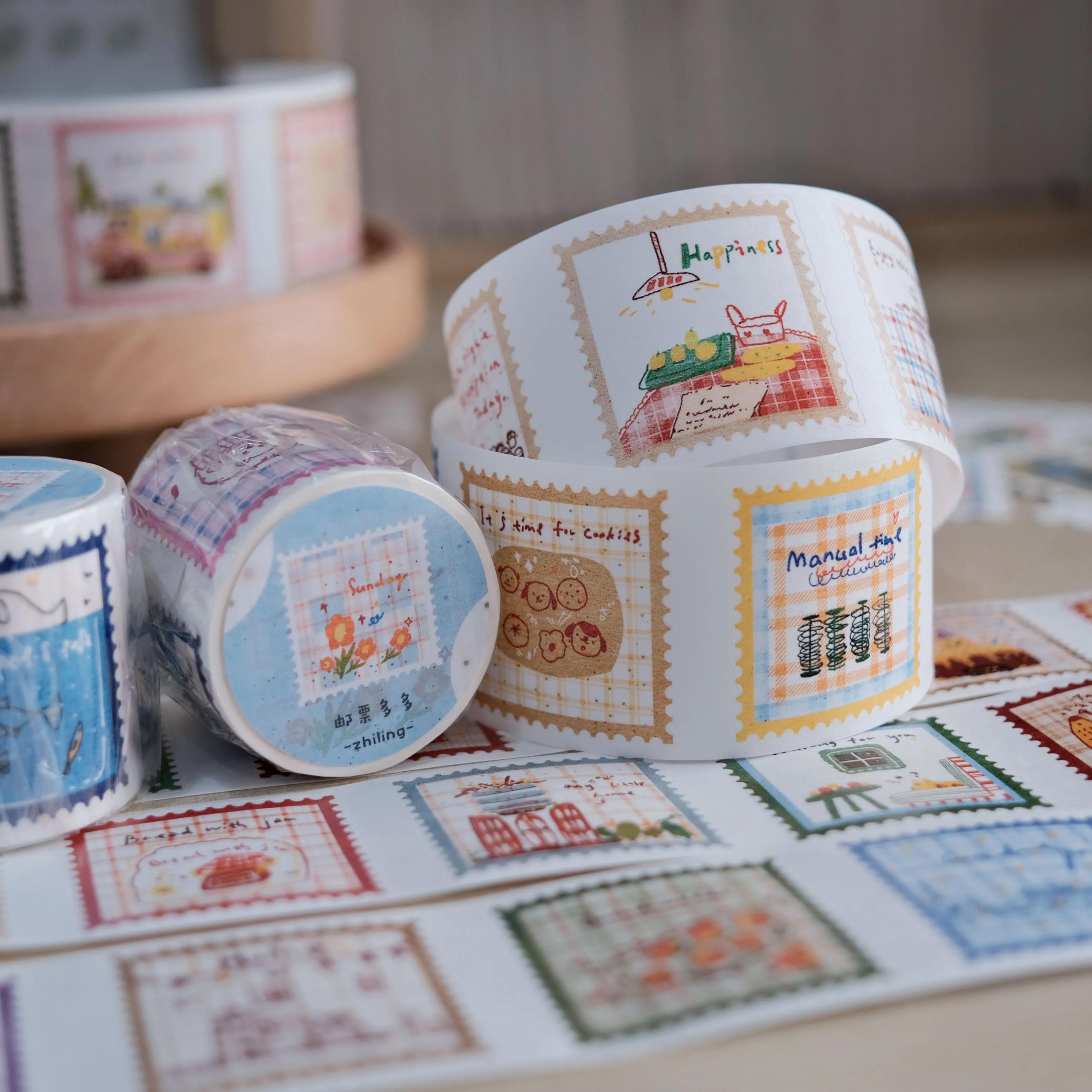 Lots of Stamps Washi Sticker Tape, Stamp Stickers Masking Tape, Forest, Home, Flower Sticker Tape for Journal, Planner, and Scrapbook