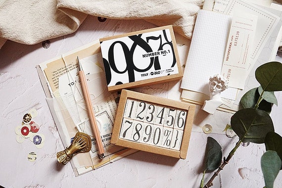 Numbers Wooden Rubber Stamps Set, Number and Symbol Rubber Stamps