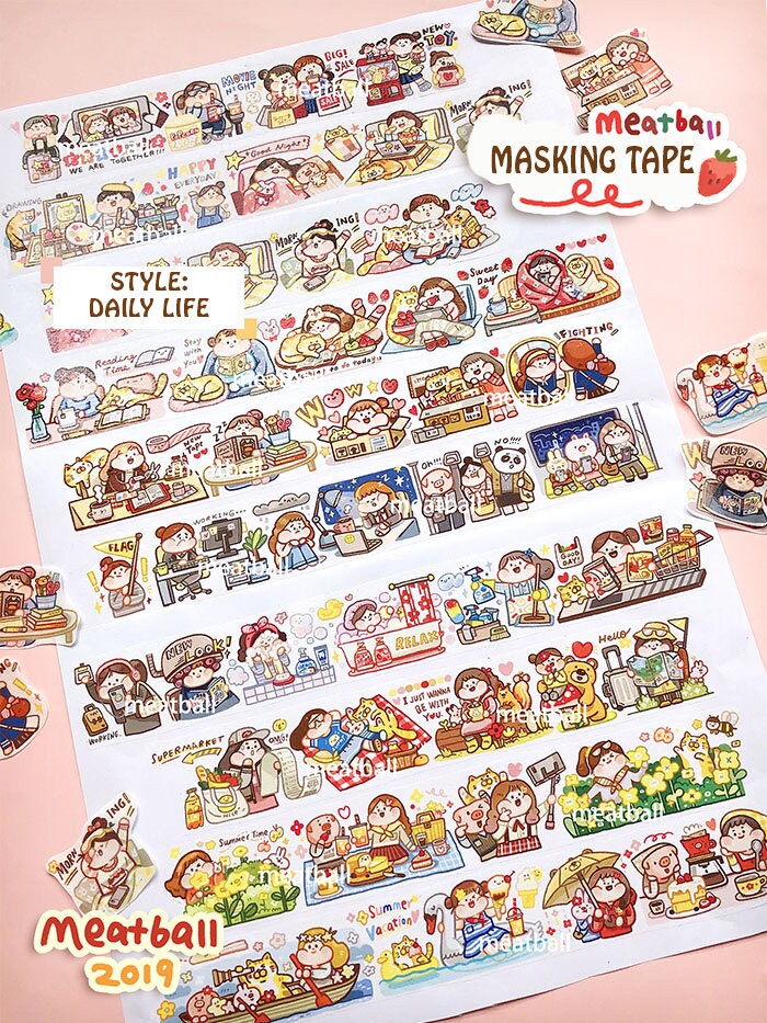 日常マスキングテープ、ミートボールシリーズオリジナルガールイラスト