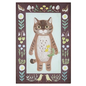 Ansichtkaart Cyperse tijgerkat, 4Legs Illustrated-postkaart, wenskaart Kitty and Flowers, verjaardagskaart