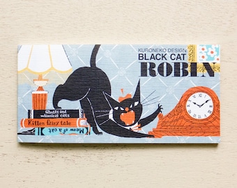 Black Cat Robin A Memo Pad, Kitty, Cozyca Artist Illustration Notepad, Japanese Stationery Paper for Letters and Journal