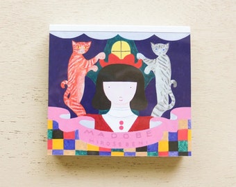 120PCS Madobe Memo Block, Girl and Cat, Cozyca, Artist Illustration Notepad, House Cat, Japanese Stationery Paper