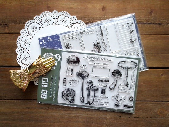 Plants Notes Acrylic Stamp Set, Botanical, Mushroom, Vintage