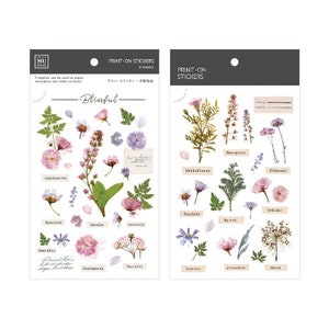MU Lifestyle Print Op Stickers 104, Bloem Specimen Aquarel Rub Op Sticker Sheet, Pressed Flower Print Op Stickers voor Planner