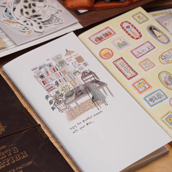 Wanle Studio On My Desk Notebook, Colored Paper Traveler's Notebook Insert