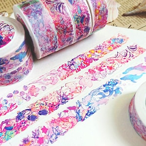 Tachibanakai Washi Tape Style T, Tresors, Ocean Themed Masking Tape, Coral Reef, Carriage Bubu Original Illustration Washi Tape Roll
