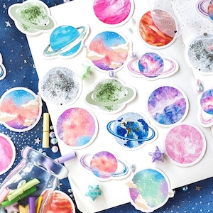 Planeten Sticker Set, Ruimte en Galaxy Thema Stickers Pack, creatief tijdschrift Sticker Pack, Planner Sticker Vlokken