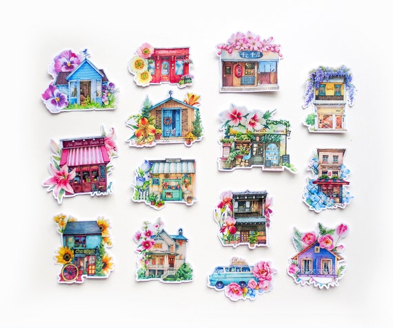 Flower House Stickers Pack Bohemian Boutique Shop Sticker | Etsy