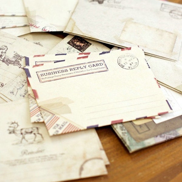 12 PCS Mini Vintage Print Envelopes, Old School Postmark Envelopes, Nature Themed Paper Ephemera