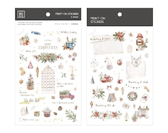 Pegatinas navideñas impresas MU Lifestyle 1022, hoja de pegatinas para calendario de adviento navideño, caja de regalo, pegatinas de transferencia de flor de Pascua