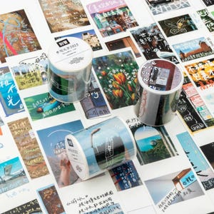 手書きノート2025和紙テープ、ライフスタイル写真和紙テープ、風景、都市景観、花畑装飾テープ、旅行用ステッカー