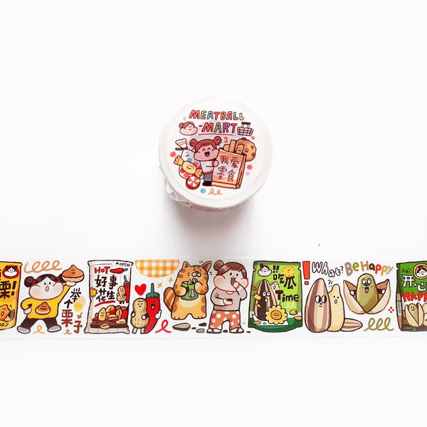 I Love Snacks Washi Tape, Meatball Mart Series Masking Tape, Chips, Cookies, Candy, Food Themed Decorative Tape pour journal créatif