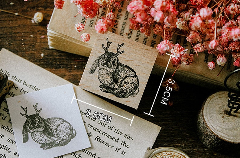 Scrapbook Animal Ligneous Stamp for Journaling Crafting Rabbit Jackalope Wooden Rubber Stamp
