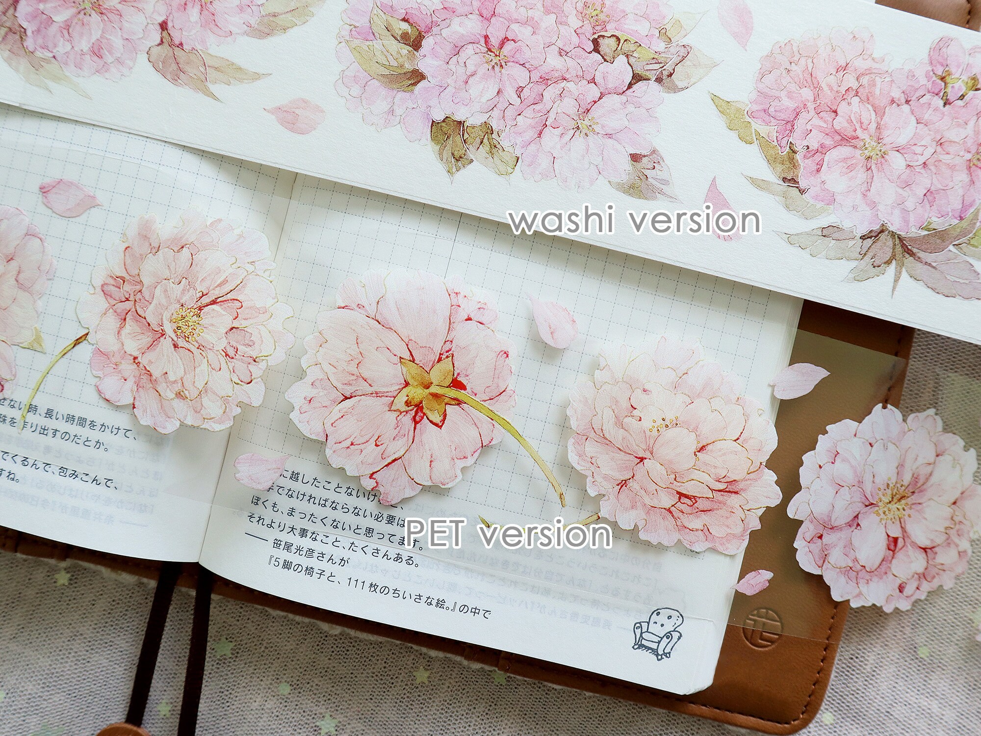 Cherry Blossom Washi and PET Tape, Extra Large Watercolor Flower ...