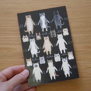Cat Connection Postcard, 4Legs Illustrated Post Card, Tabby, Black Cat, White Kitty, Siamese Kitten Greeting Card, Birthday Card