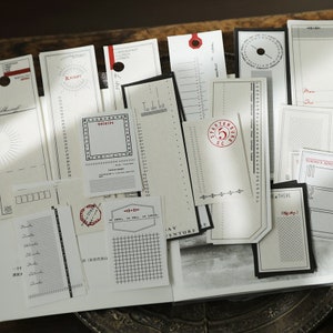 Jeu de cartes de journalisation en papier assorties série thé au lait C, tracker, calendrier, carte perforée, journal indésirable, typographie vintage, étiquette volante