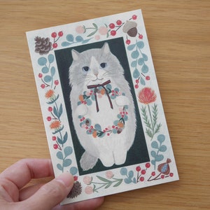 Cartão postal de gato de pelo longo, cartão postal ilustrado 4Legs, cartão de felicitações de gatinho Ragdoll branco, cartão de aniversário