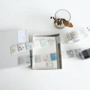Yohaku Clear PET Tapes, Light Vintage Design, Floral Stamp, Ticket, Calendar, Japanese Masking Tape for Journal and Planner