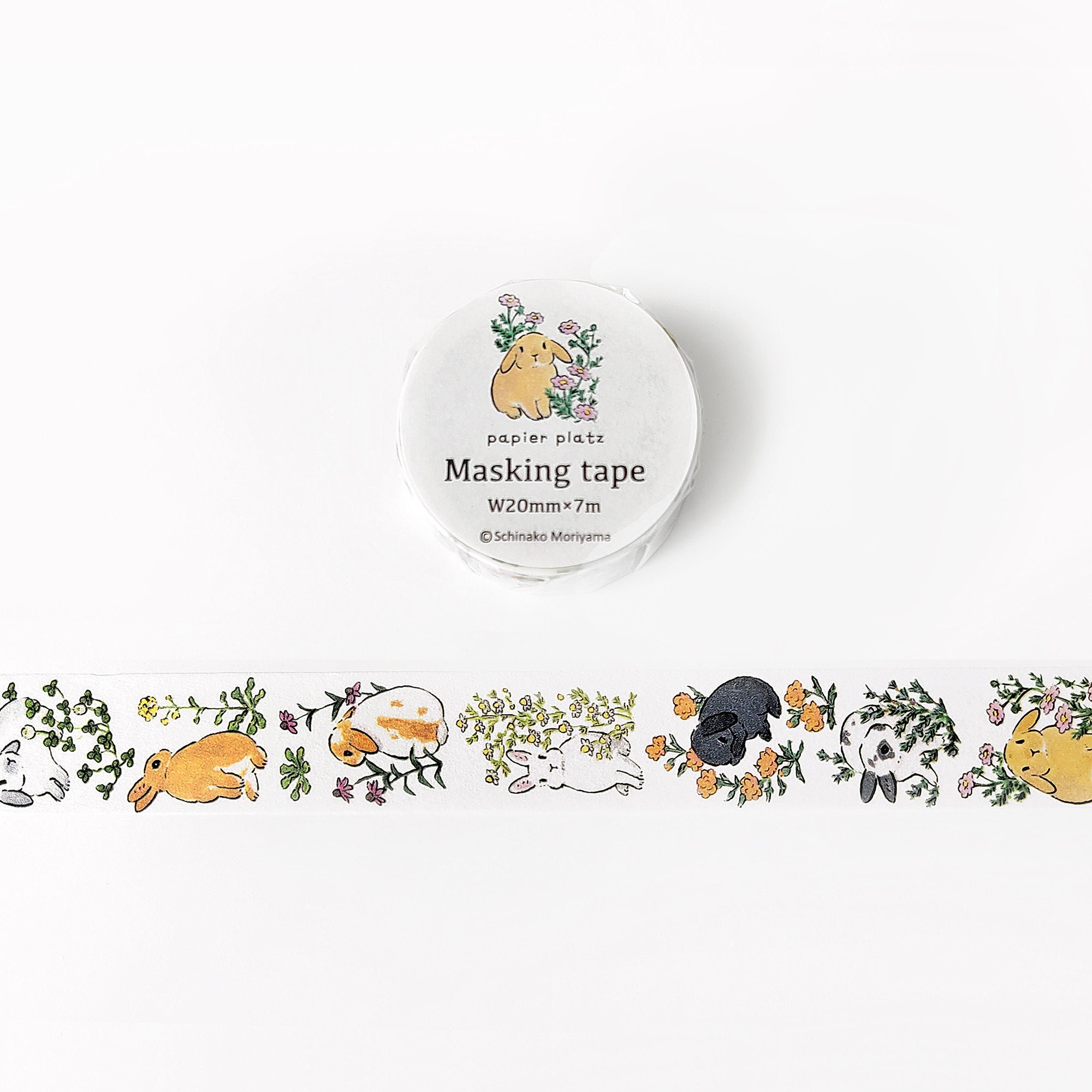 Moriyama Bunny Washi Tape, Bunnies and Flowers, Rabbit Illustration Masking  Tape for Journal and Planner, Papier Platz Japanese Masking Tape