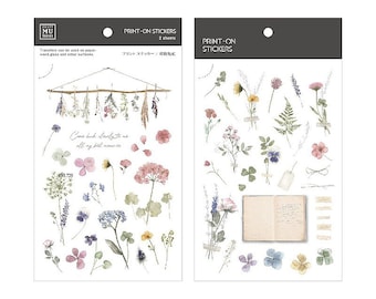 MU Lifestyle Print On Stickers 194, Dried and Pressed Flowers Rub On Sticker Sheet, Hydrangea Print On Stickers for Fabric and Paper