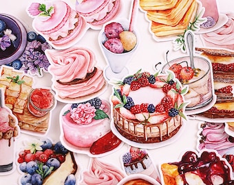 Dessert Aufkleber, Kuchen Süßigkeiten Tortenaufkleber, Macaron, Parfait, Cupcake Die-Cut-Aufkleber-Set, Eiscreme
